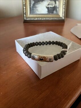 Alex and Ani Black Faceted Bead Bracelet with Heart Accent